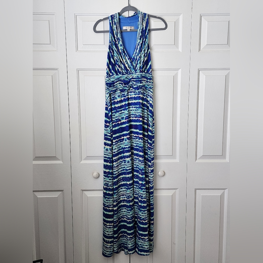 Evan Picone Blue Halter Maxi Dress
